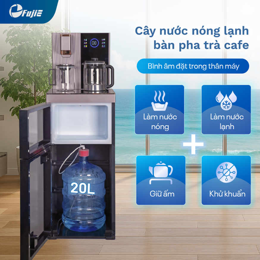Cây nước nóng lạnh bàn trà có ngăn hỗ trợ khử khuẩn UV FujiE TB238UV